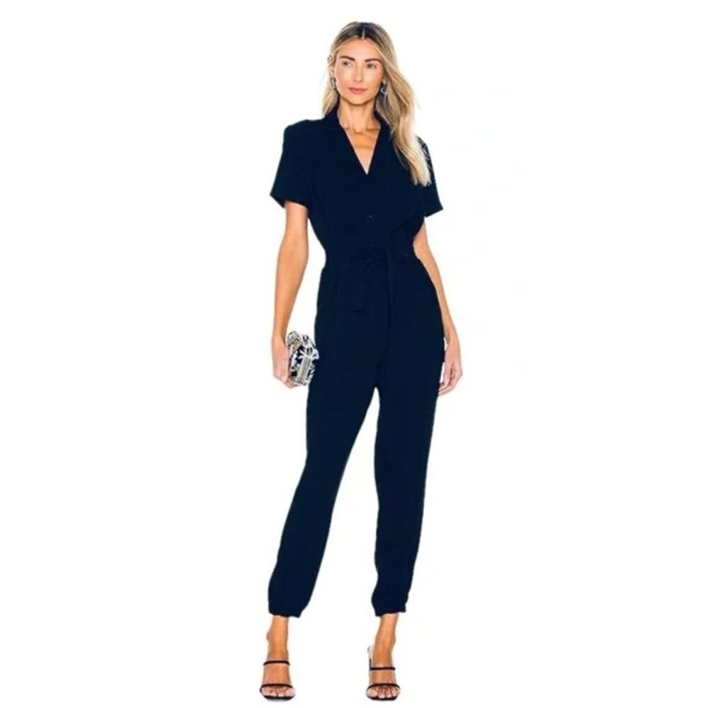 Young Fabulous & Broke Graylin Dolman Sleeve Button Up Jumpsuit in Navy Blue XS